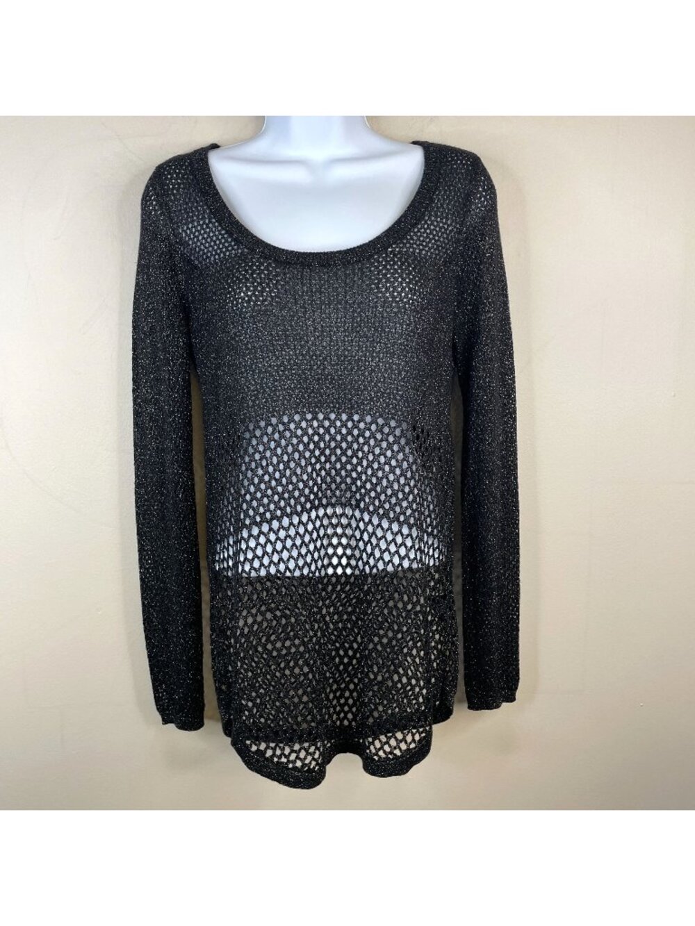 Whimsigoth Fishnet Top Womens Small Festival Cyber Punk Sheer Crochet Layering